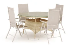 Thor utomhus rund matgrupp 140 cm med 4 Maggie positionsstolar