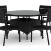 Thor utomhus rund matgrupp 140 cm med 4 Tunis stapelstolar