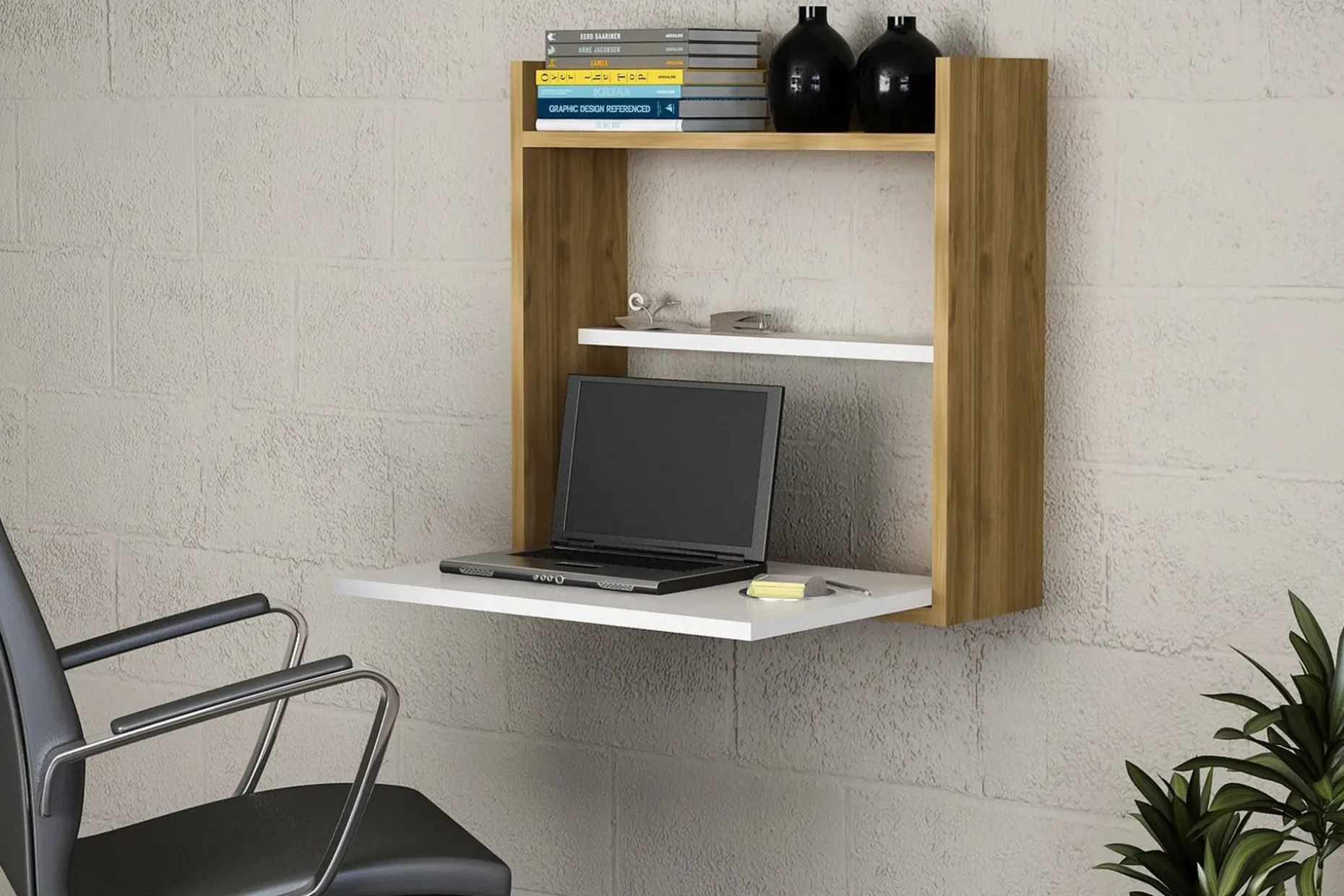 Toppley Väggskrivbord 60 cm med Förvaring Hyllor