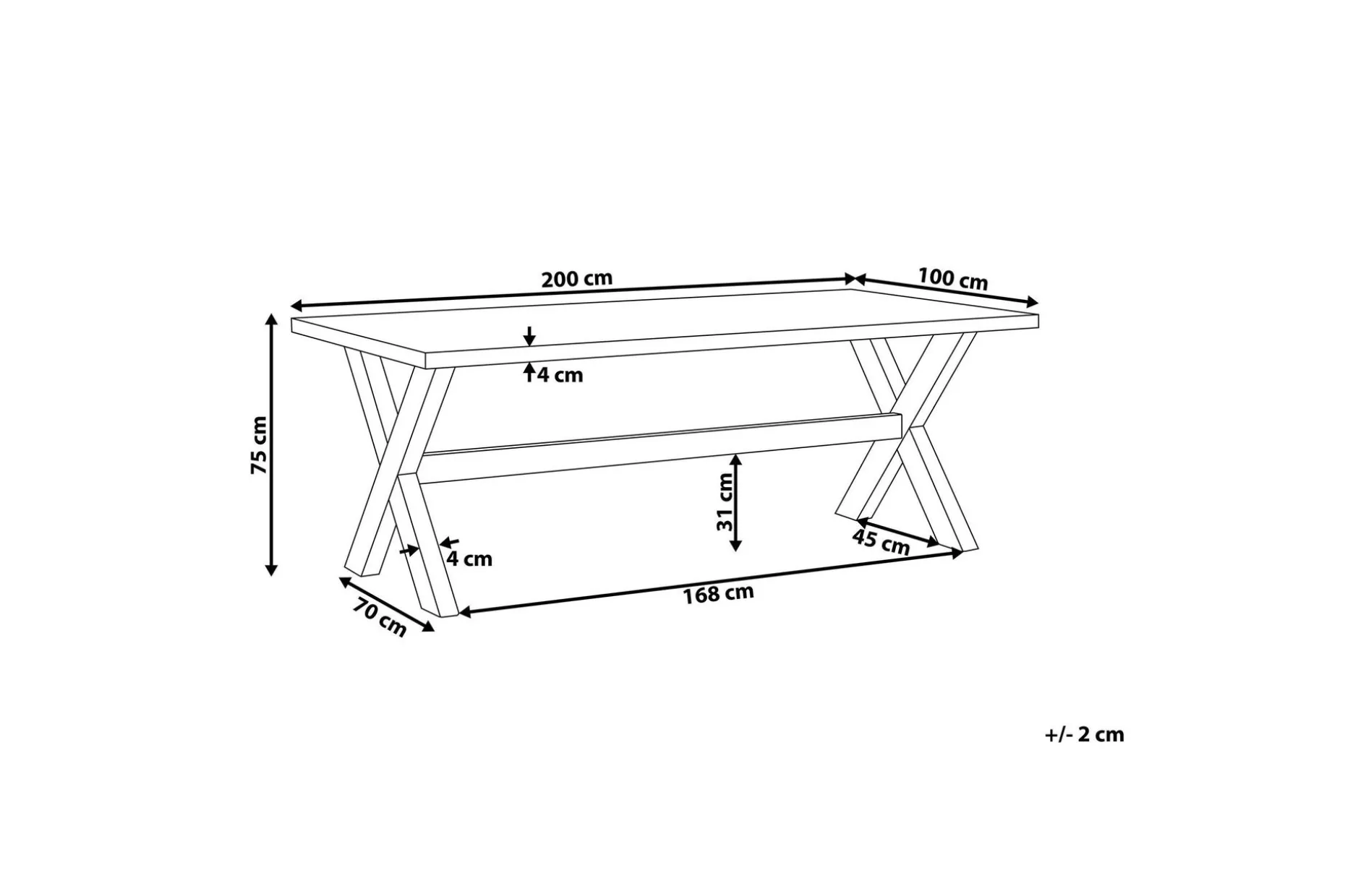 Trädgårdsbord 200 x 100 cm vit OLBIA