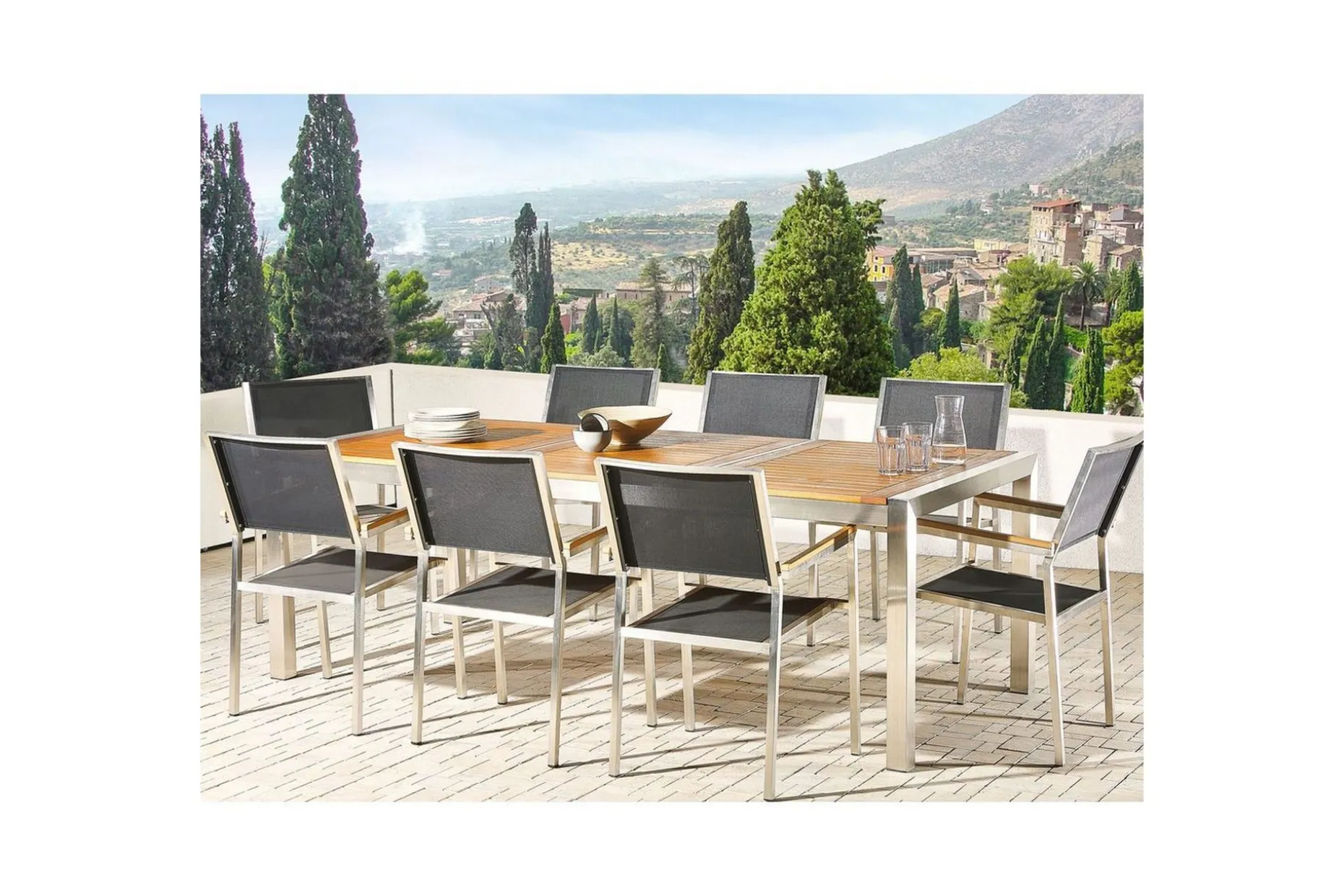 Trädgårdsbord Grosseto Ljus trä/silver, 100x220x74 cm