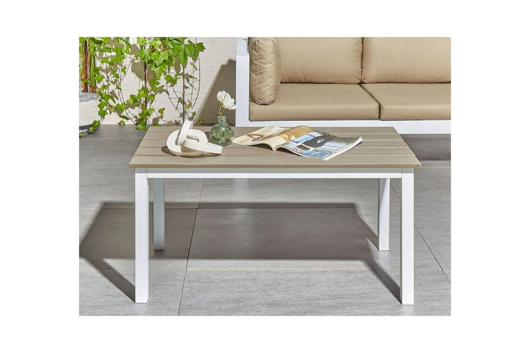 Trädgårdsbord Messina Ljus trä/vit, 52x96x50 cm