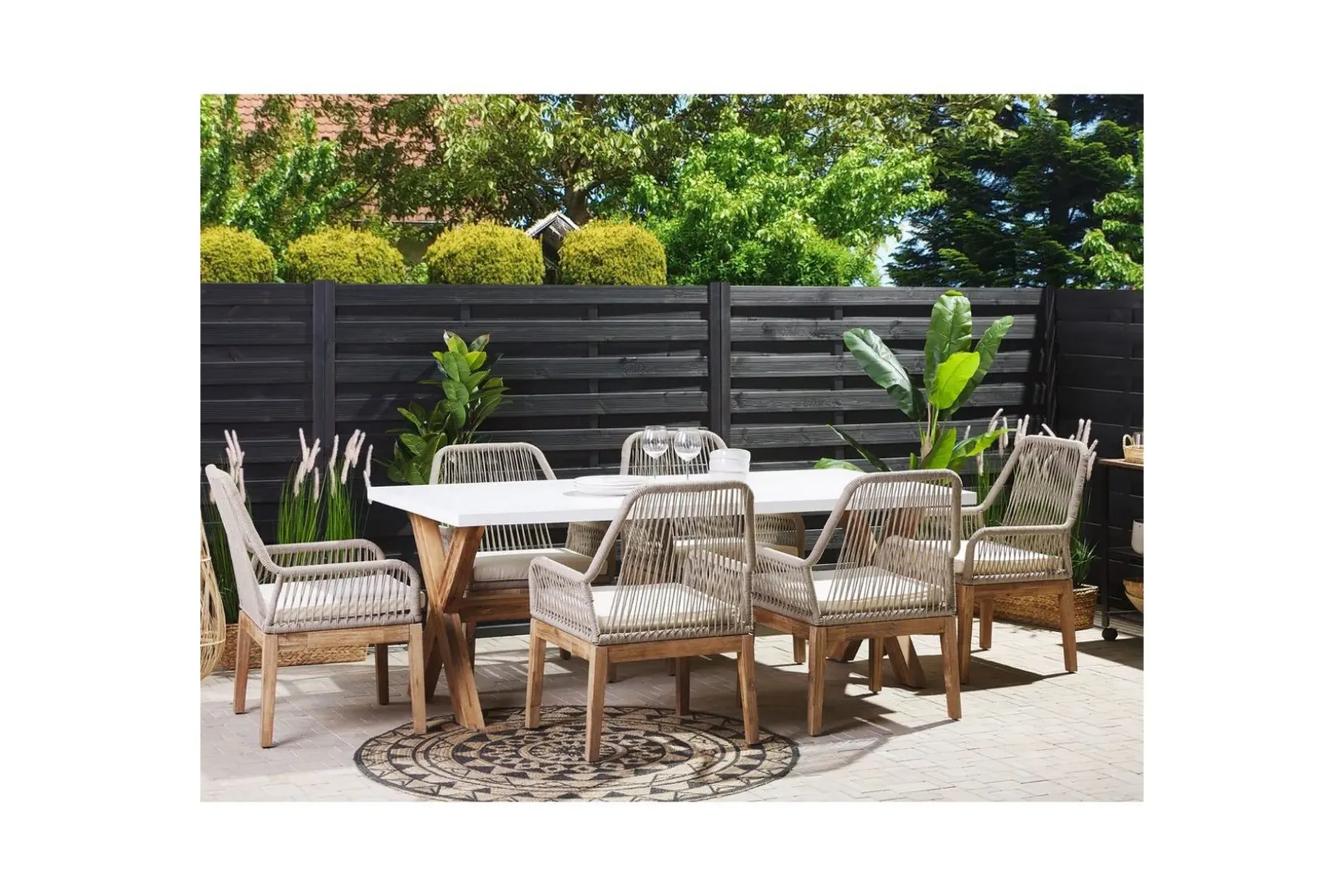 Trädgårdsmöbelset Olbia 6-sits Vit/beige/ljust trä