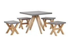 Trädgårdsset av Utebord och 4 pallar 90 x 90 cm OLBIA