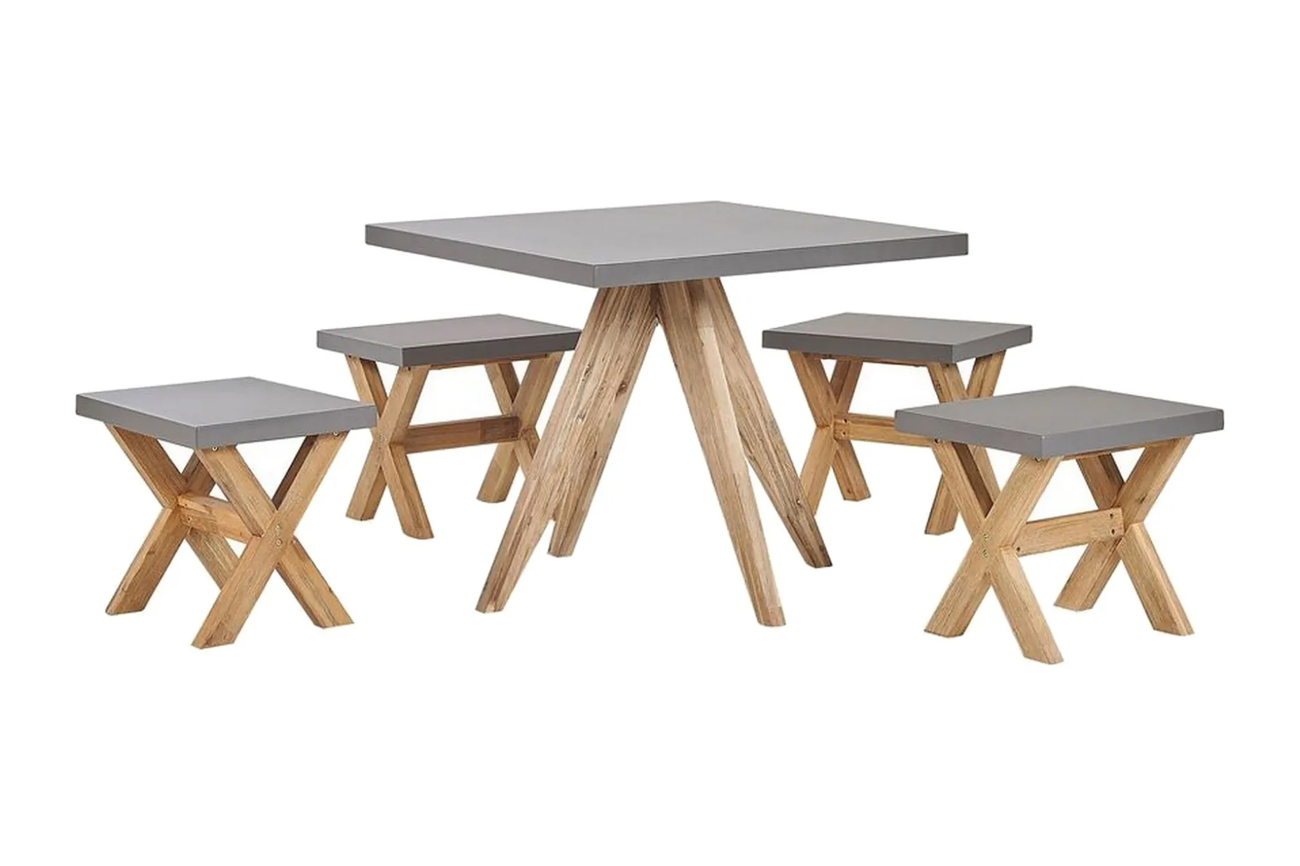 Trädgårdsset av Utebord och 4 pallar 90 x 90 cm OLBIA