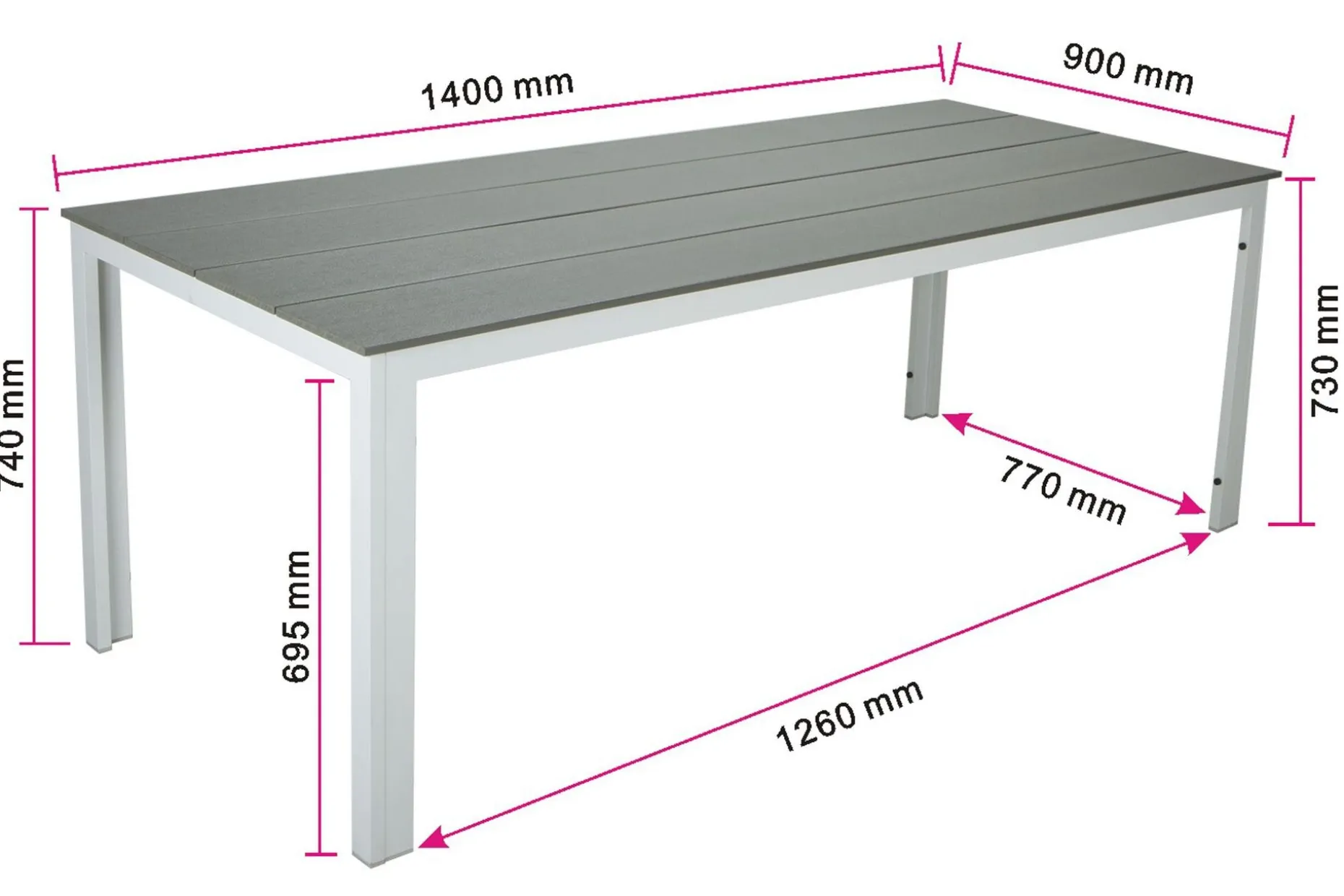 Tunis Rektangulärt Matbord utomhus 140x90 cm i plast och metall