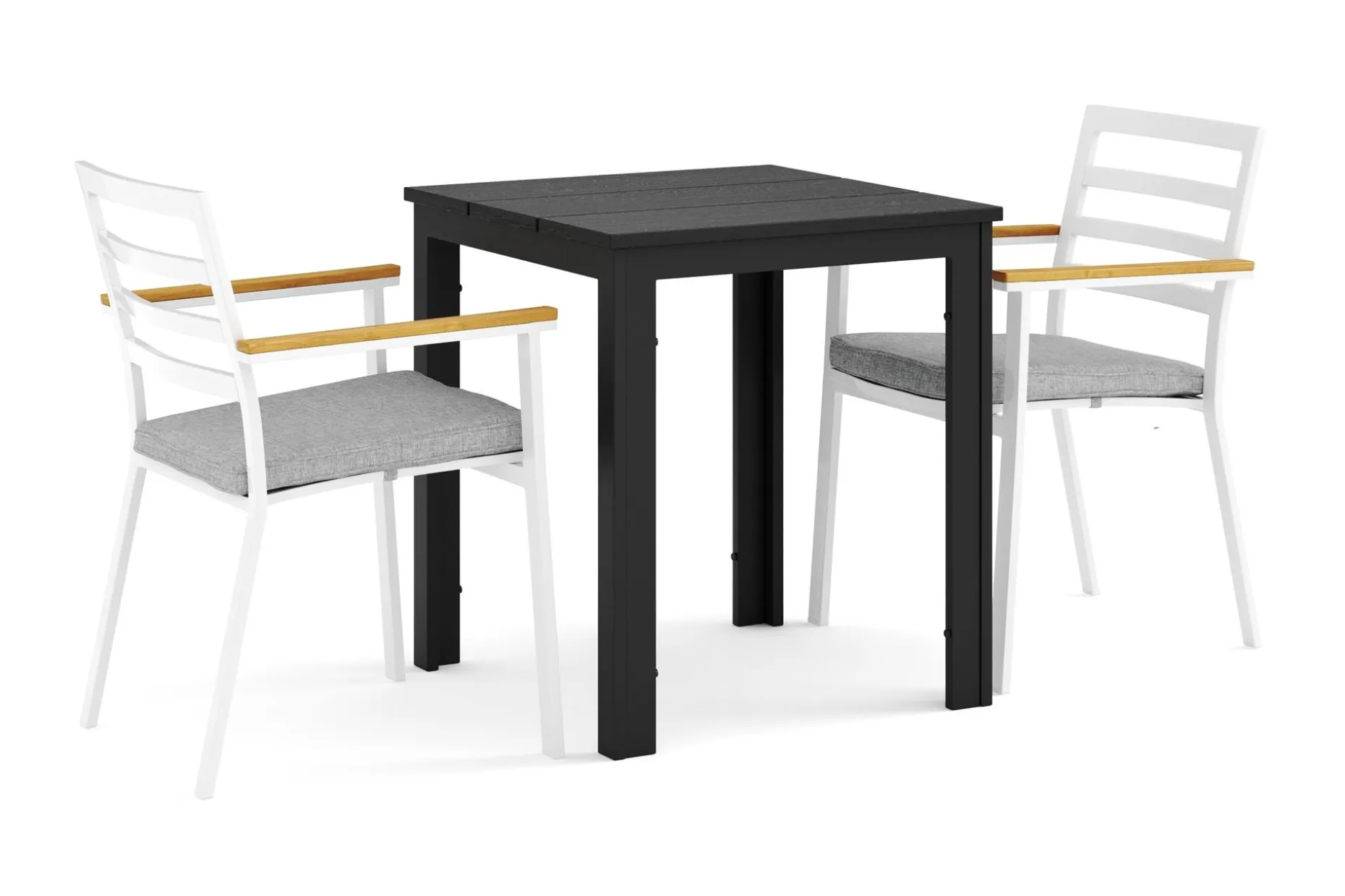 Tunis utomhus caféset 70x70 cm med 2 Oliver karmstolar
