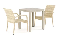 Tunis utomhus caféset 70x70 cm med 2 Thor Light utefåtöljer