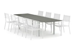 Tunis utomhus matgrupp förlängningsbart 205/305x90 cm med 8 Tunis stapelstolar