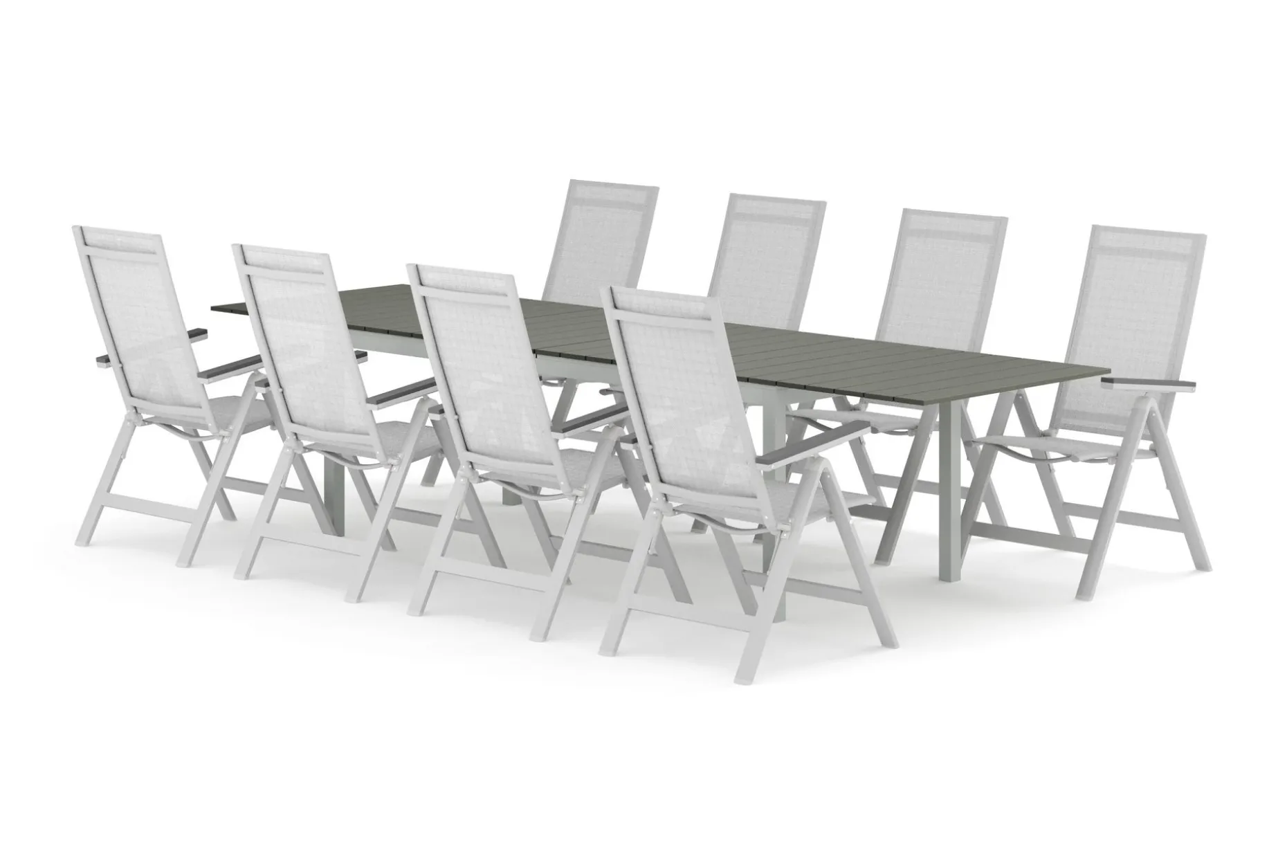 Tunis utomhus matgrupp förlängningsbart 205/305x90 cm med 8 Monaco Light positionsstolar