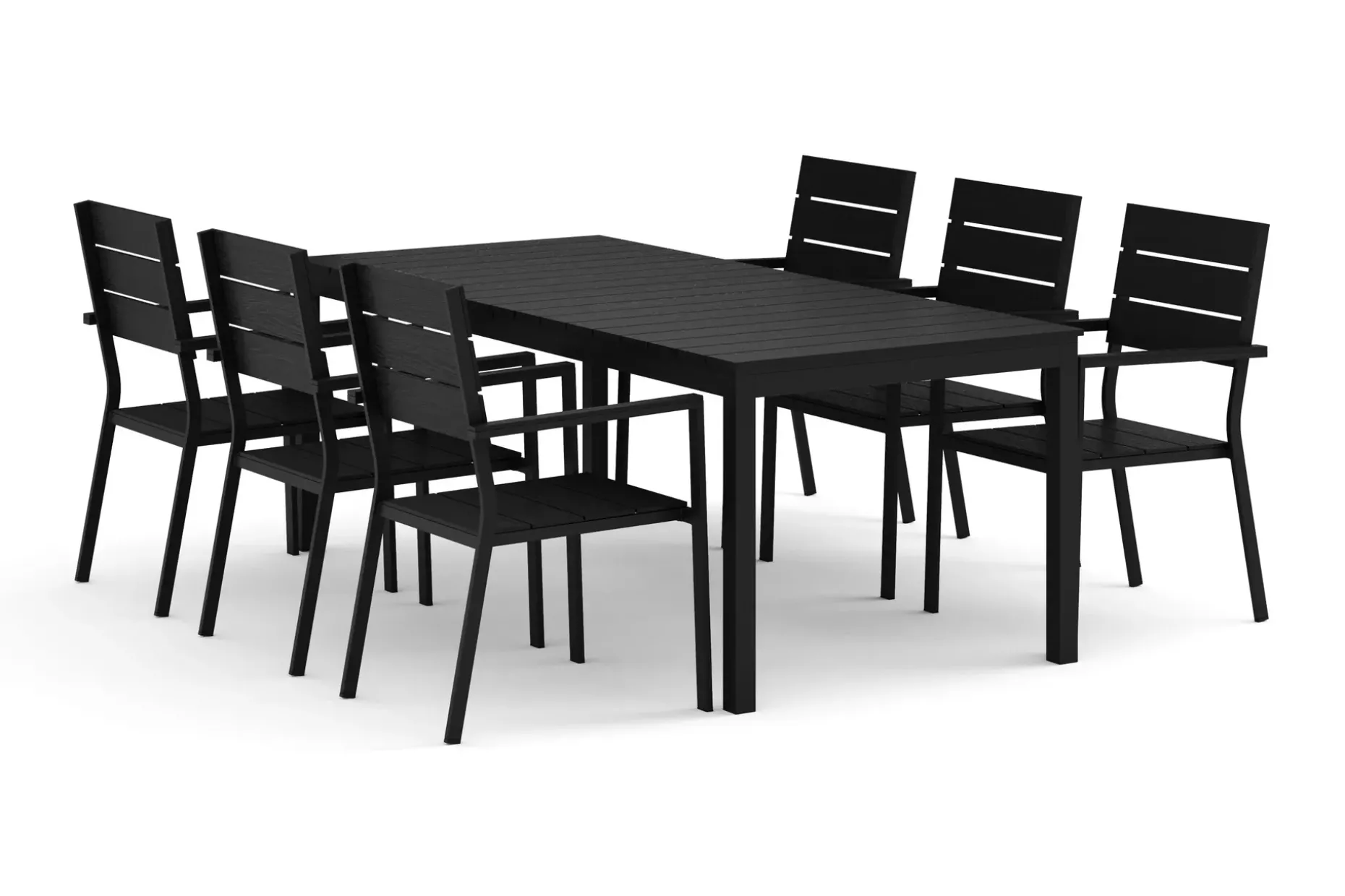 Tunis utomhus matgrupp förlängningsbart 205/305x90 cm med 6 Tunis stapelstolar