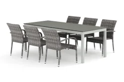 Tunis utomhus matgrupp förlängningsbart 205/305x90 cm med 6 Thor Light utefåtöljer