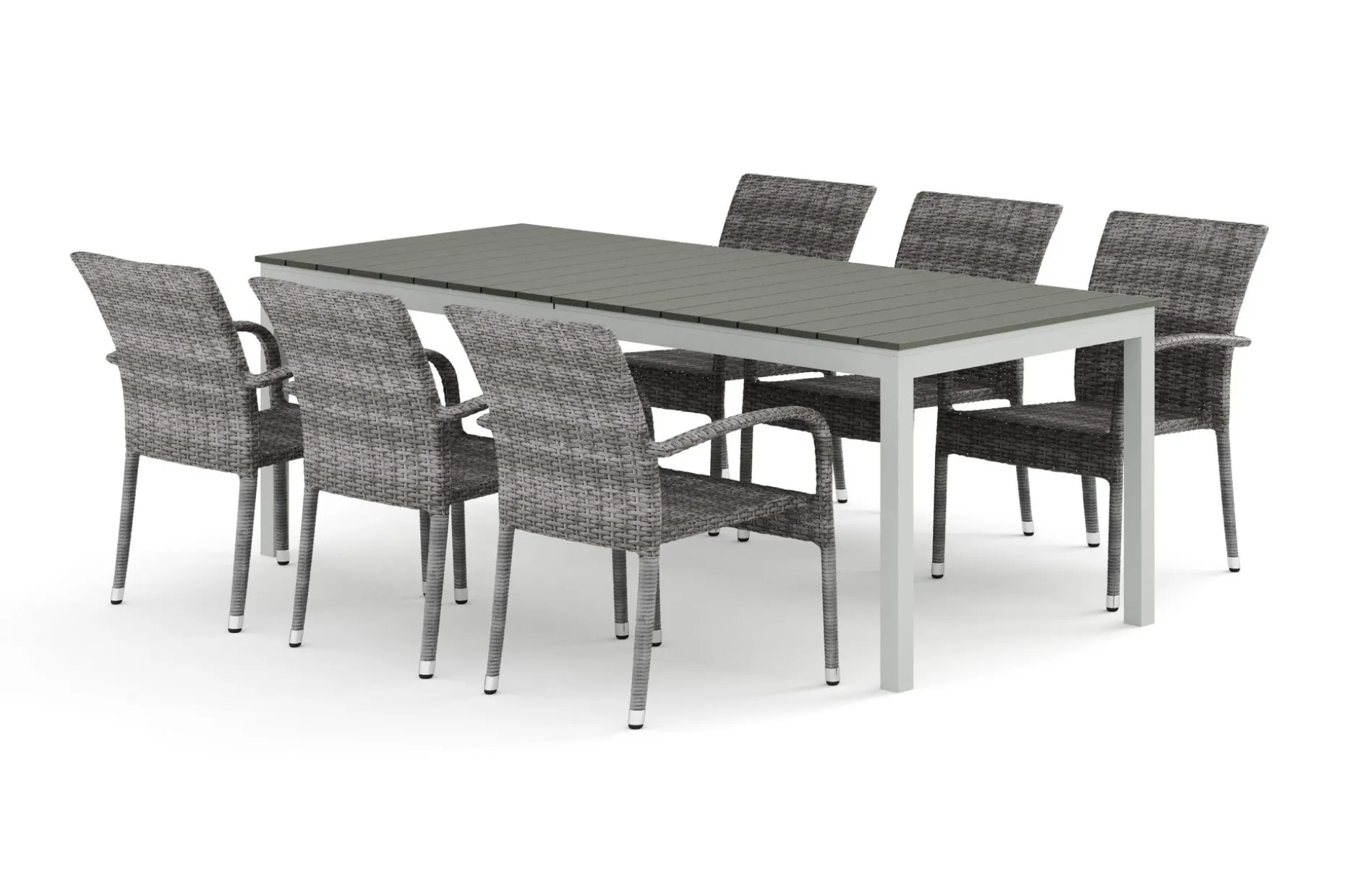 Tunis utomhus matgrupp förlängningsbart 205/305x90 cm med 6 Thor Light utefåtöljer
