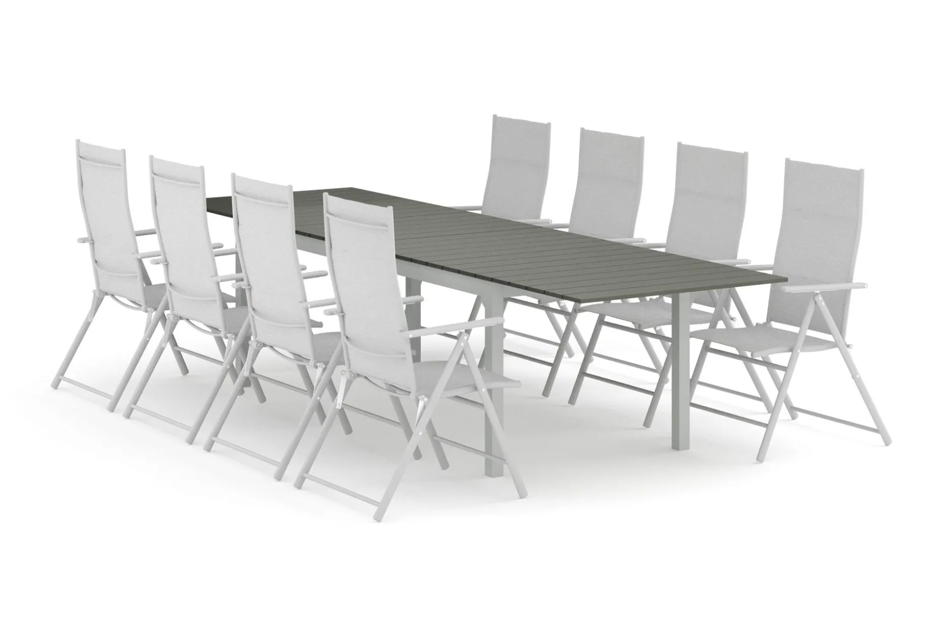 Tunis utomhus matgrupp förlängningsbart 205/305x90 cm med 8 positionsstolar