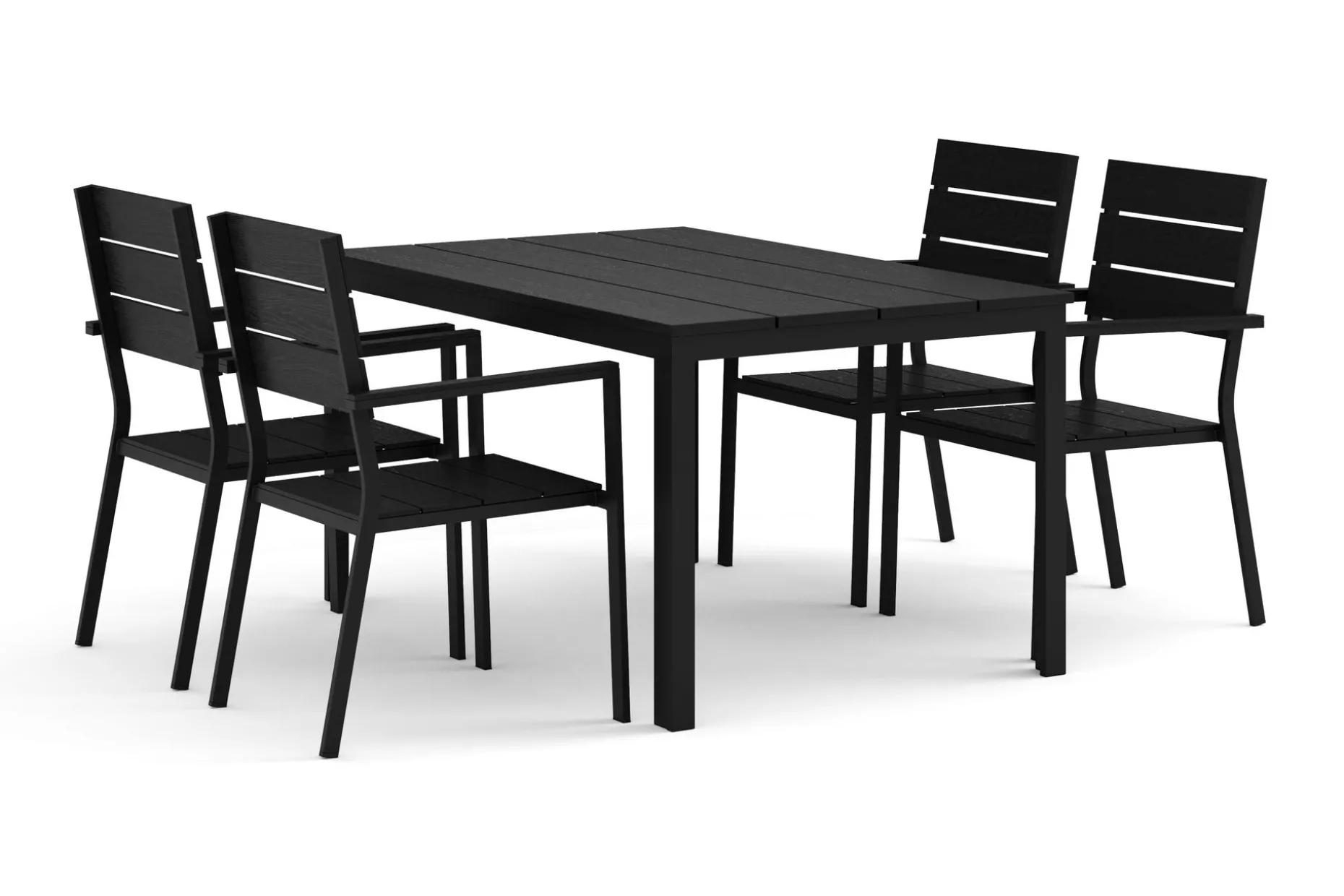 Tunis utomhus matgrupp 140x90 cm med 4 Tunis stapelstolar