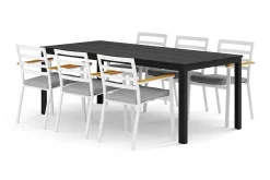 Tunis utomhus matgrupp 205x90 cm med 6 Oliver karmstolar med dyna