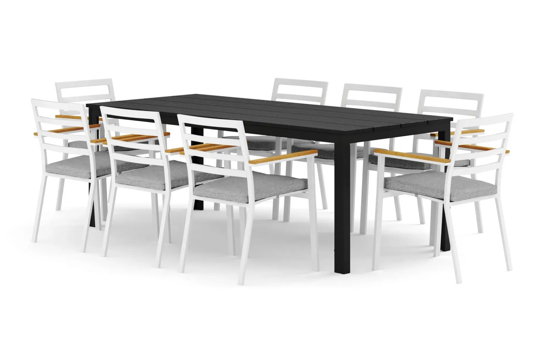 Tunis utomhus matgrupp 205x90 cm med 8 Oliver karmstolar med dyna