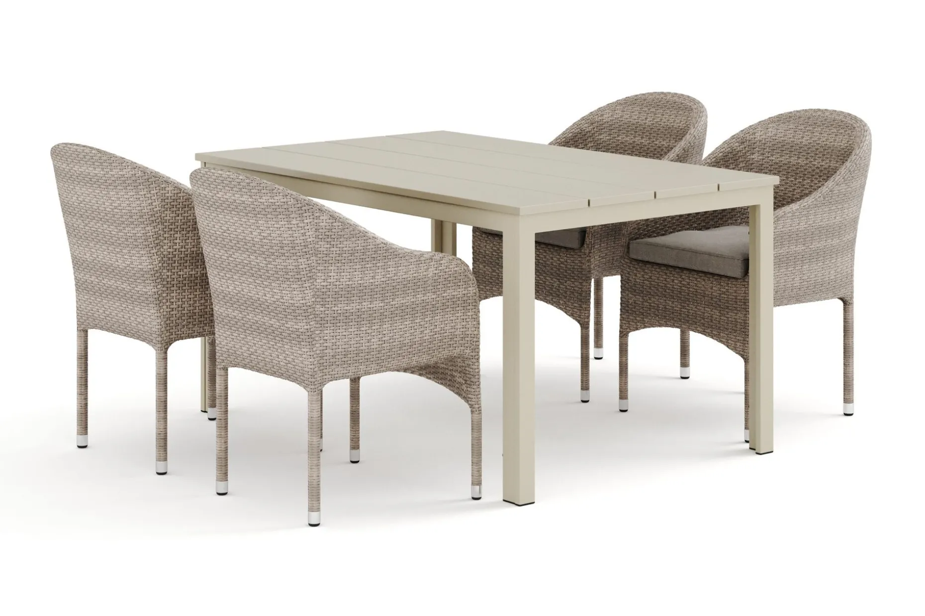 Tunis utomhus matgrupp 140x90 cm med 4 Thor fåtöljer