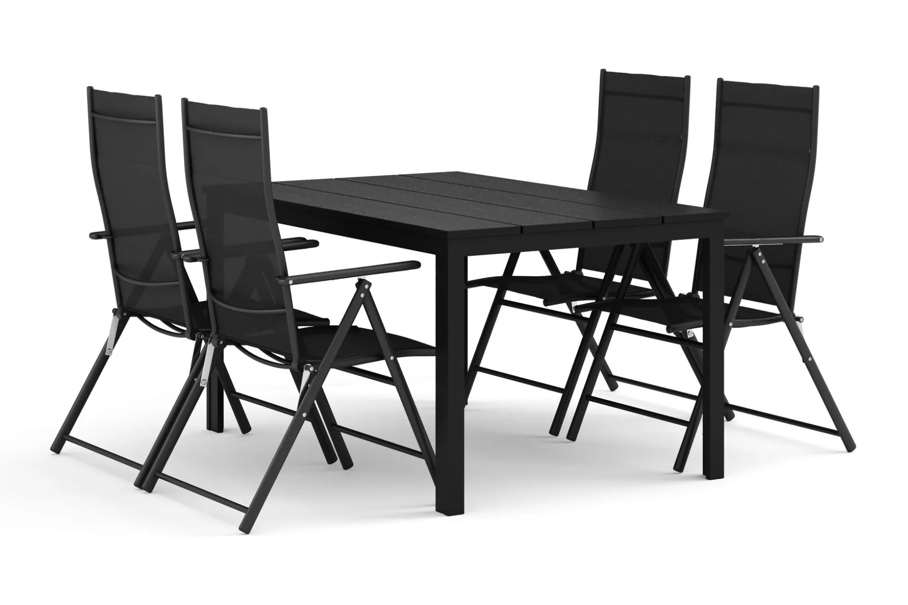 Tunis utomhus matgrupp 140x90 cm med 4 positionsstolar