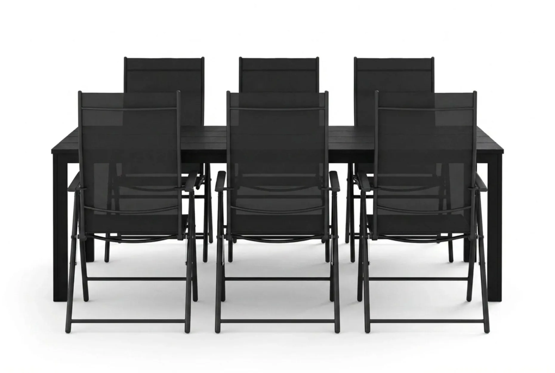 Tunis utomhus matgrupp 205x90 cm med 6 positionsstolar