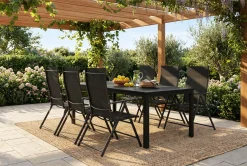 Tunis utomhus matgrupp 205x90 cm med 6 positionsstolar