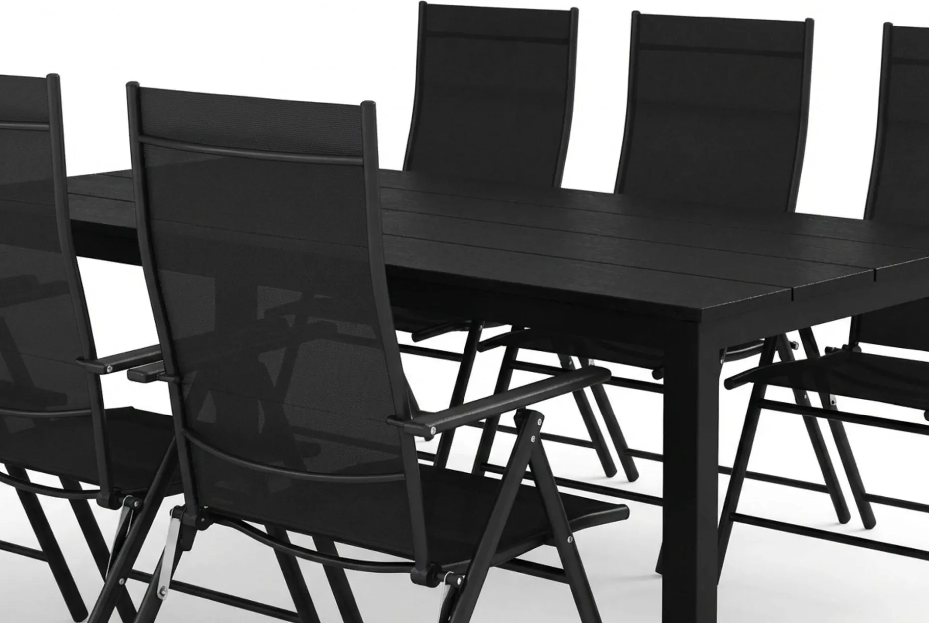 Tunis utomhus matgrupp 205x90 cm med 6 positionsstolar