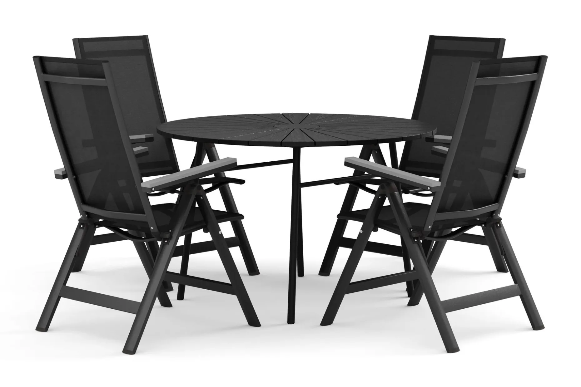 Tunis utomhus rund matgrupp 120 cm med 4 Monaco Light positionsstolar
