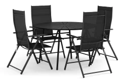 Tunis utomhus rund matgrupp 120 cm med 4 positionsstolar