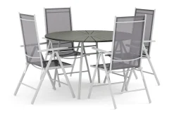 Tunis utomhus rund matgrupp 120 cm med 4 Maggie positionsstolar
