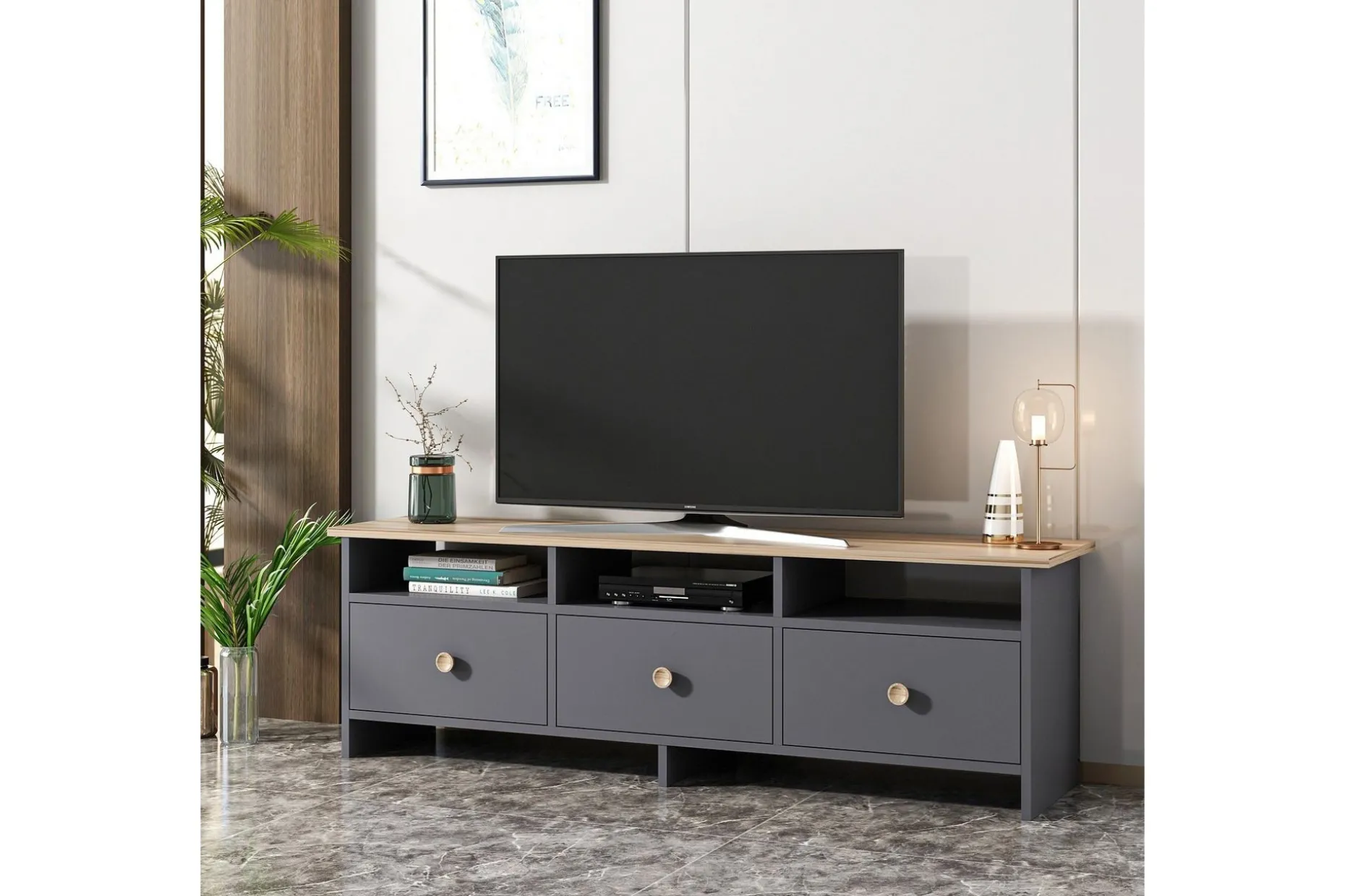 Tv-bänk 150 cm 3 Skåp 3 Hyllor