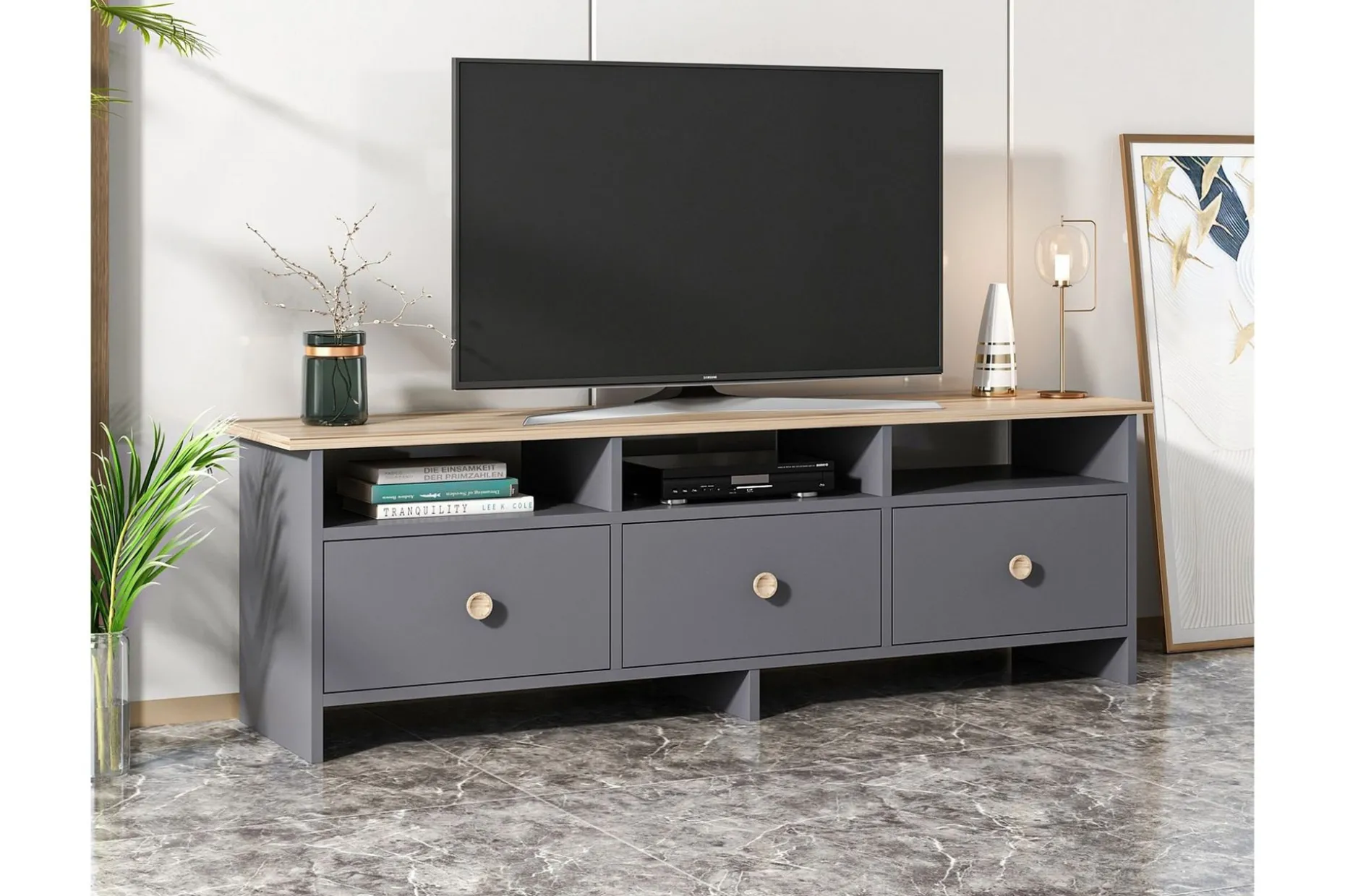 Tv-bänk 150 cm 3 Skåp 3 Hyllor