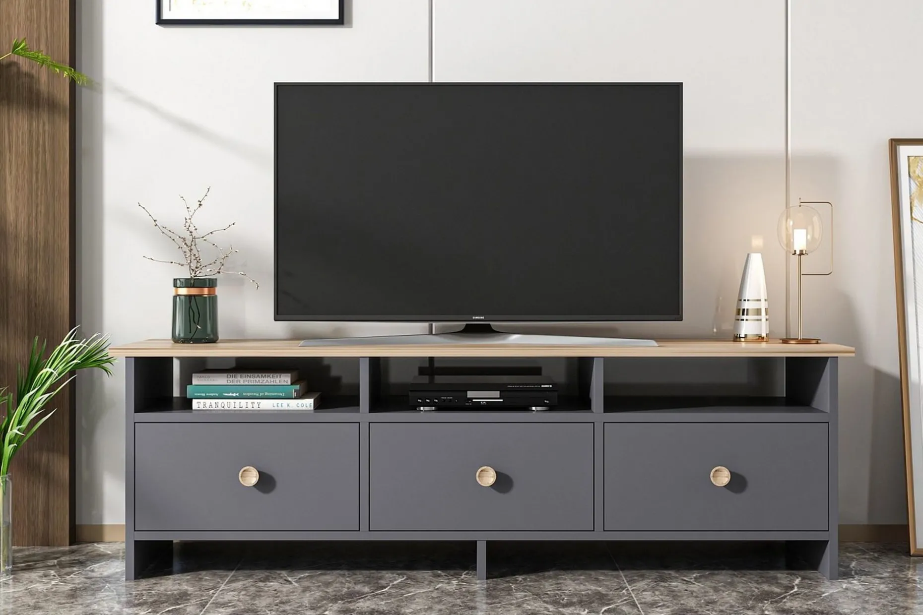 Tv-bänk 150 cm 3 Skåp 3 Hyllor