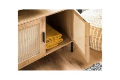 Tvättställsskåp Wohnling melaminbelagd MDF, ek-optik, rottingfront, metallben, modern loftstil 2 dörrar
