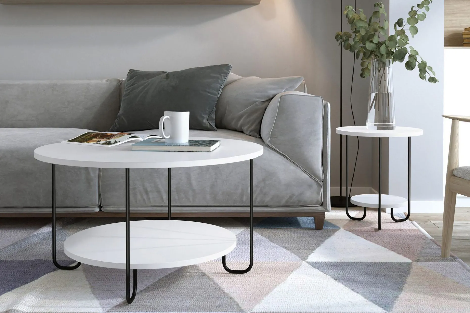 Ullavi Soffbord 80 cm Runt med Förvaring Hylla