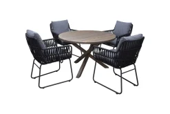 Utomhusmöbelgrupp Ø 112 cm bord & 4 Levanto grå stolar Brun