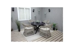 Utomhusmöbelgrupp Ø 112 cm bord & 4 Merida naturell stolar Svart