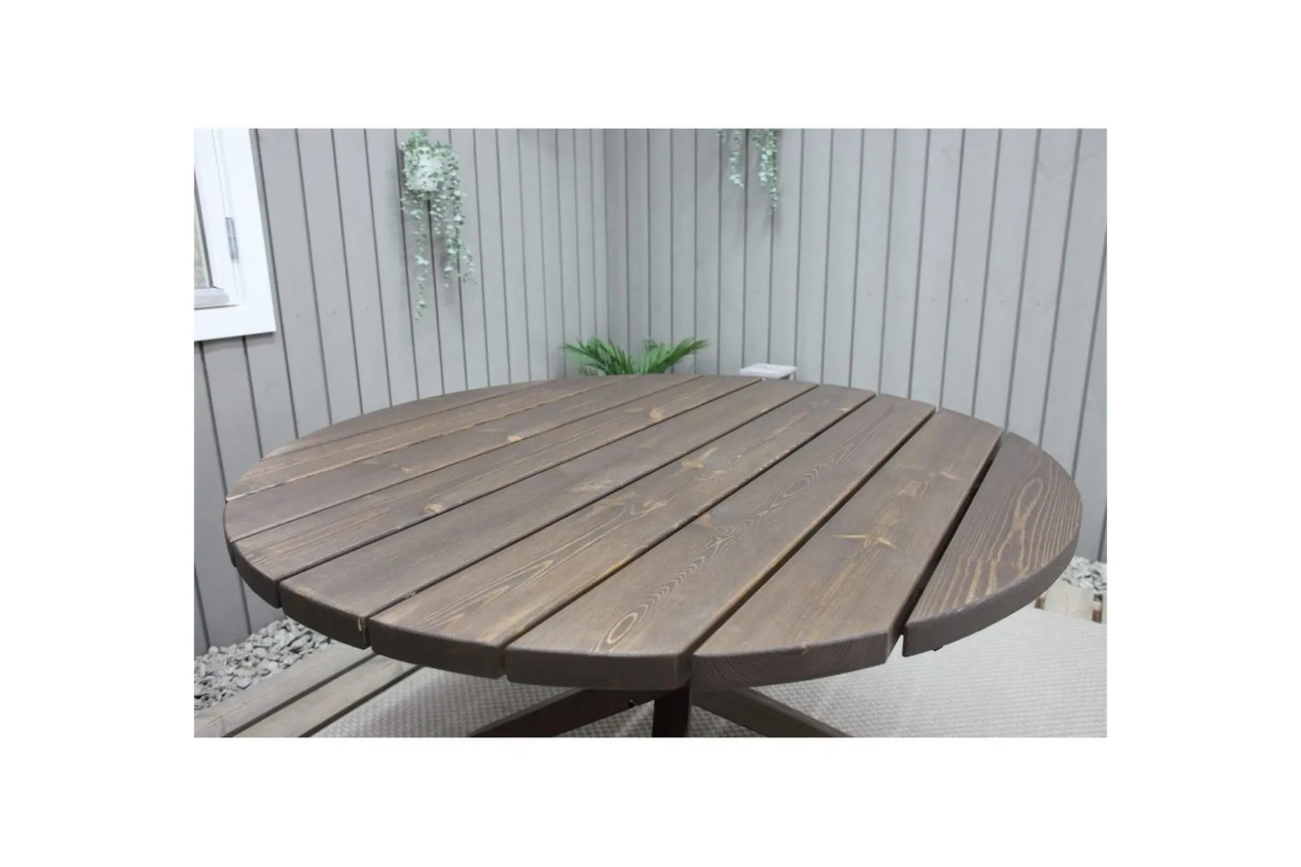 Utomhusmöbelgrupp Ø 112 cm bord & 4 Belize grå stolar Brun
