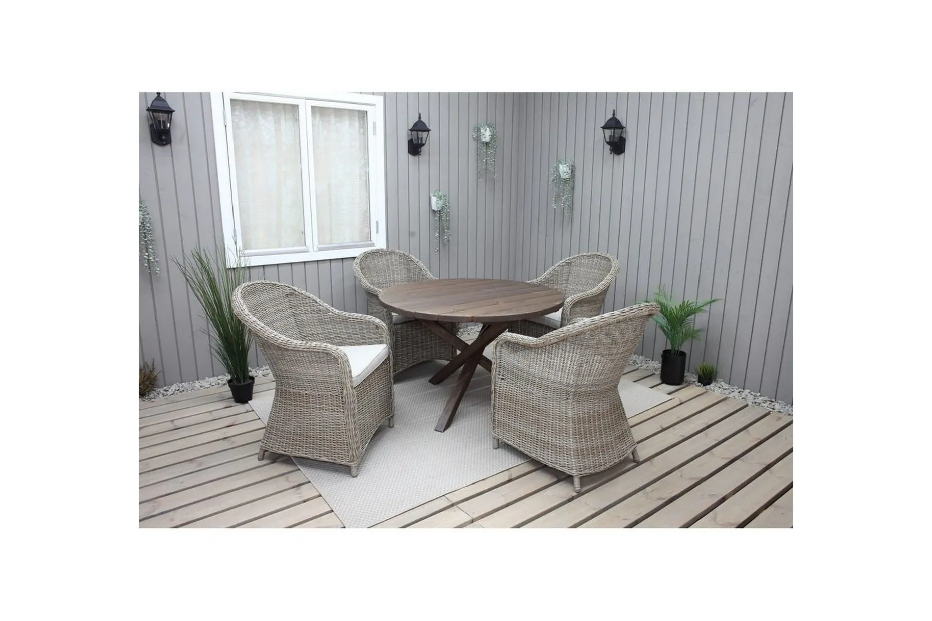 Utomhusmöbelgrupp Ø 112 cm bord & 4 Belize naturell stolar Brun