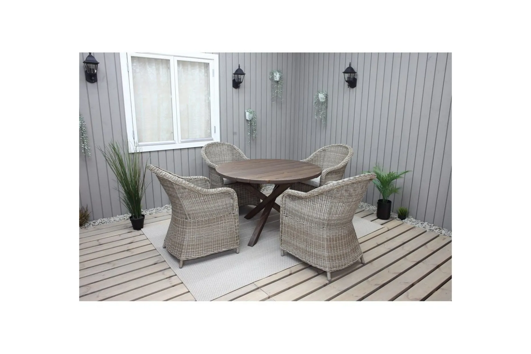Utomhusmöbelgrupp Ø 112 cm bord & 4 Belize naturell stolar Brun