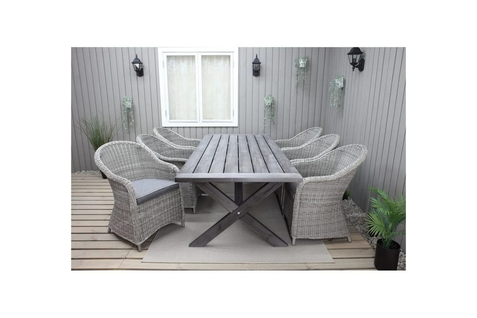 Utomhusmöbelgrupp 220 cm bord & 6 Belize grå stolar Grå
