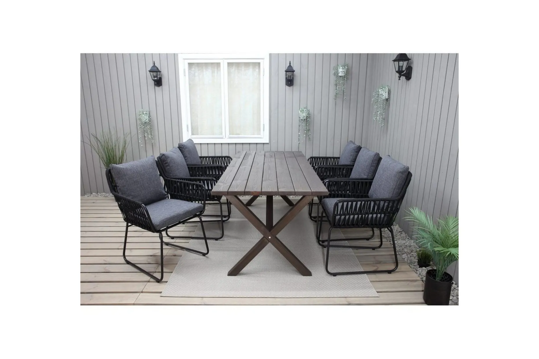 Utomhusmöbelgrupp 190 cm Bord & 6 Levanto grå stolar Brun