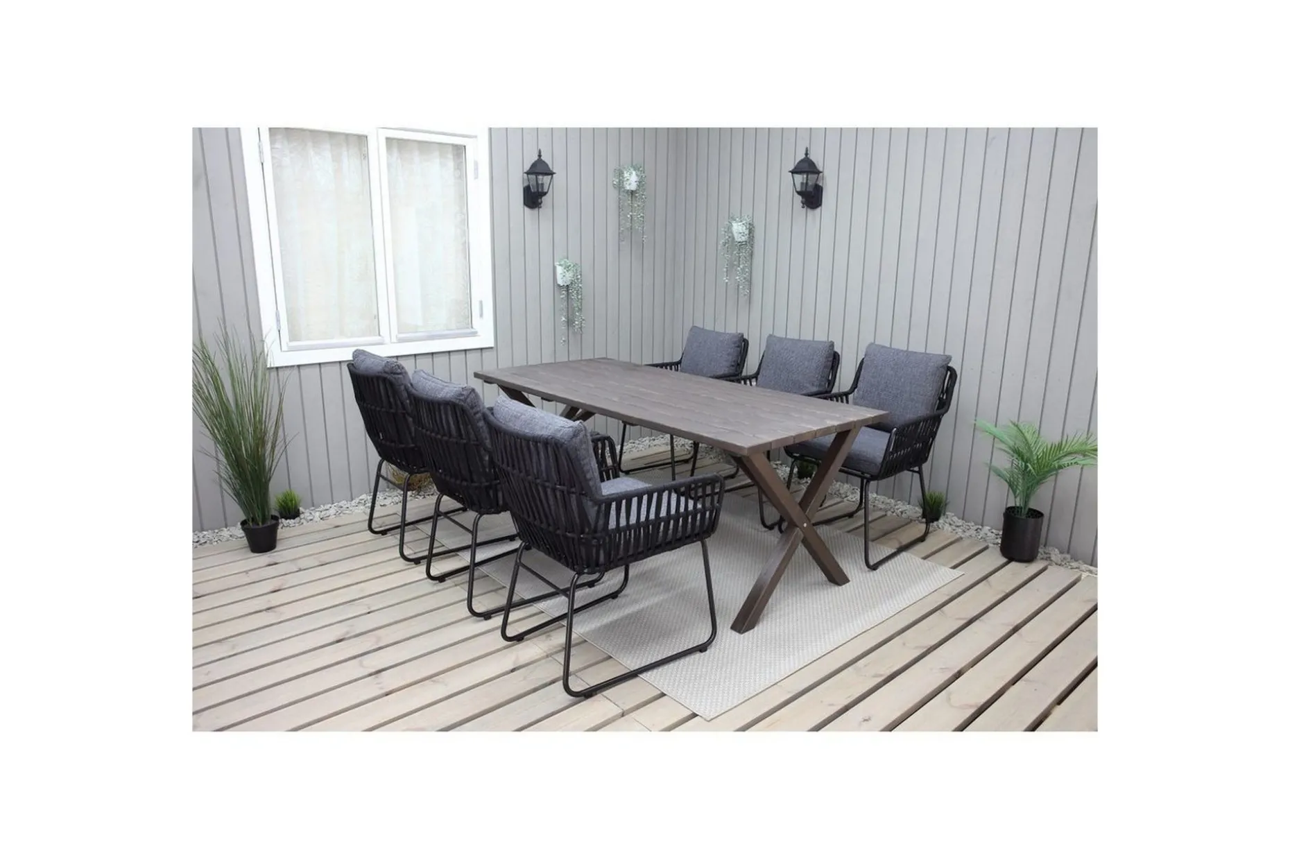 Utomhusmöbelgrupp 190 cm Bord & 6 Levanto grå stolar Brun
