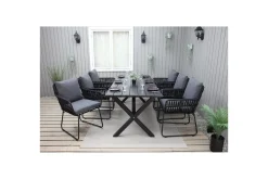 Utomhusmöbelgrupp 190 cm Bord & 6 Levanto grå stolar Svart