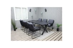 Utomhusmöbelgrupp 190 cm Bord & 6 Levanto grå stolar Svart