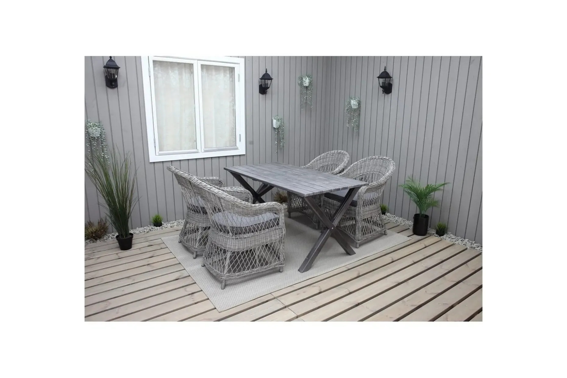 Utomhusmöbelgrupp 150 cm Bord & 4 Merida grå stolar Grå