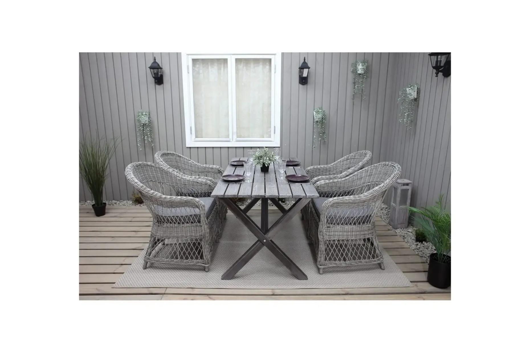 Utomhusmöbelgrupp 150 cm Bord & 4 Merida grå stolar Grå