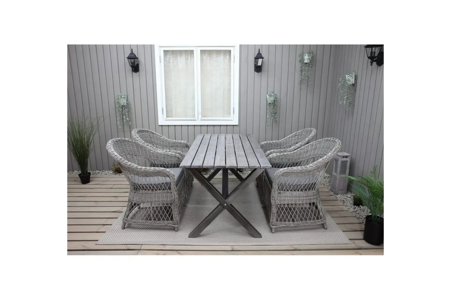 Utomhusmöbelgrupp 150 cm Bord & 4 Merida grå stolar Grå