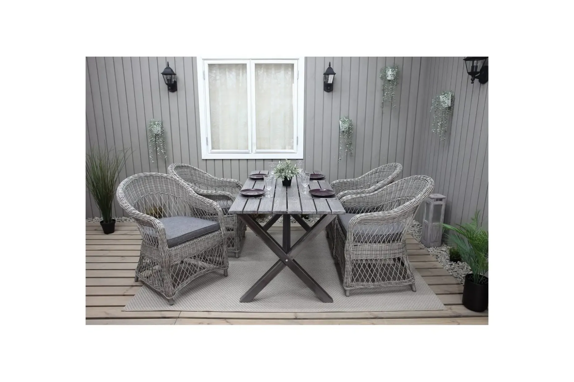 Utomhusmöbelgrupp 150 cm Bord & 4 Merida grå stolar Grå