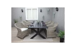 Utomhusmöbelgrupp 220 cm bord & 6 Belize naturell stolar Svart