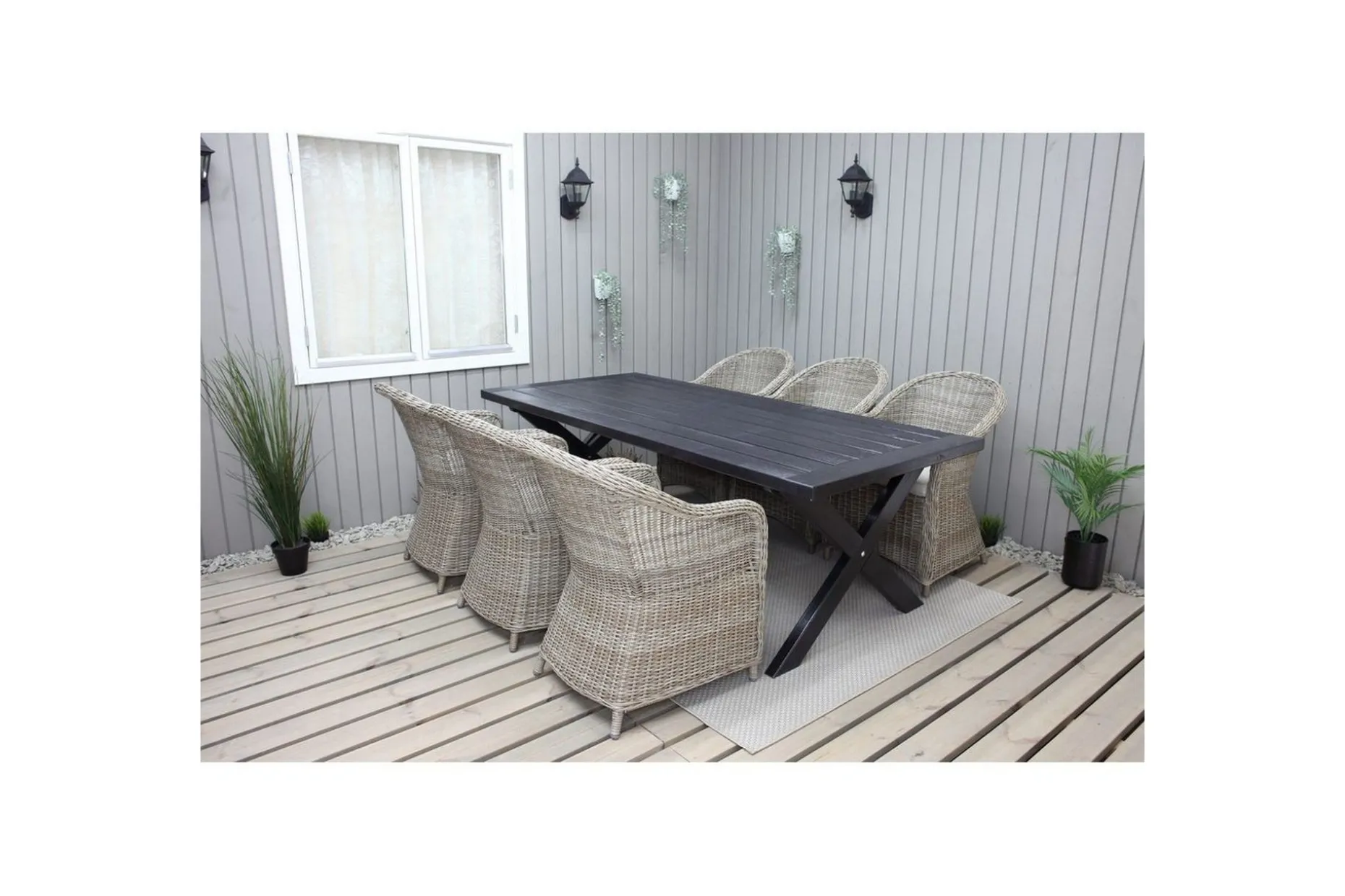 Utomhusmöbelgrupp 220 cm bord & 6 Belize naturell stolar Svart